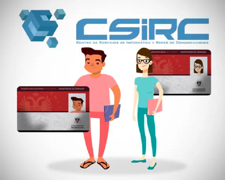 Logo CSIRC junto con 2 estudiantes dibujados sobre dos tarjetas TUI